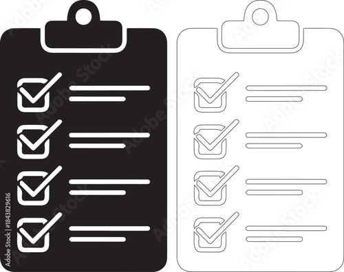 Black and white clipboard icons with checkmarks