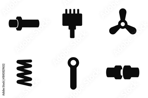 Set of silhouette mechanical tools and parts icons for industrial design