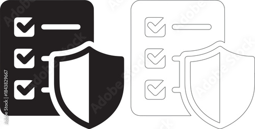 Black and white shield and clipboard icons with checkmarks