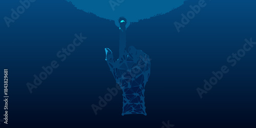 A lone hand reaches upwards from the deep dark blue ocean depths