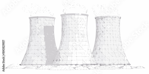 Three white cooling towers against a plain background simple 3d rendering