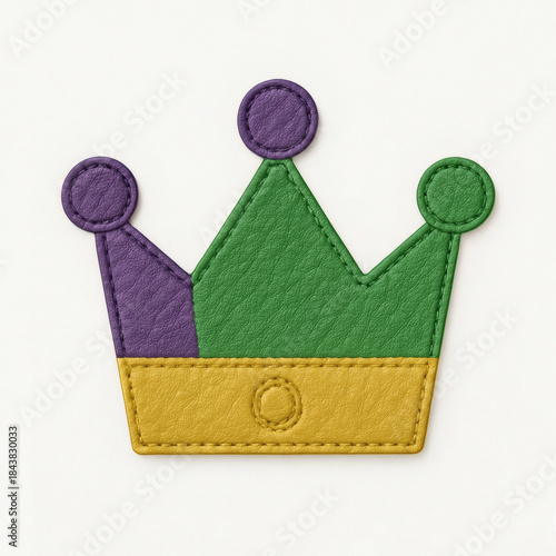 Mardi Gras Crown Leather Illustration in Purple Green and Gold Colors, on a white background