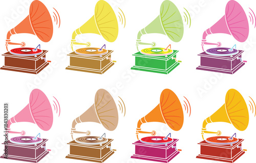 Colorful gramophone vectors