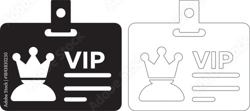 Black and white vip badges with crown and text