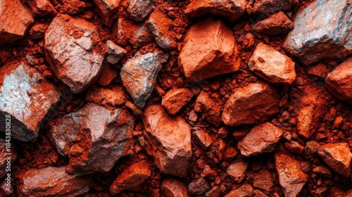 An enchanting close-up of red rocks and earthy textures creates a vivid and dynamic perspective, capturing the natural beauty and warmth of the earth, perfect for various projects.