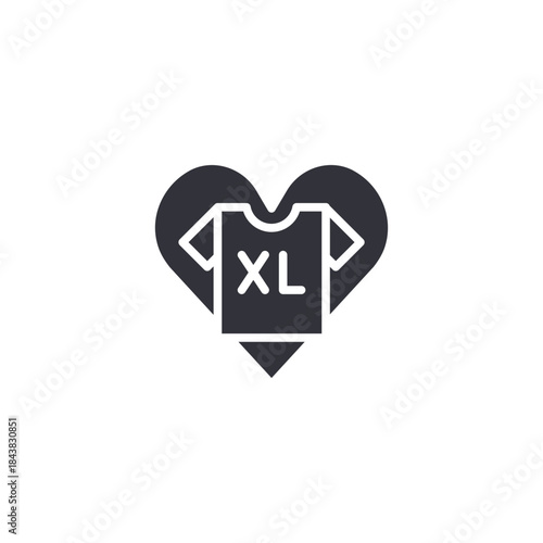 Heart with XL text icon representing plus size love, body positivity, fashion inclusion, and self confidence concept.
