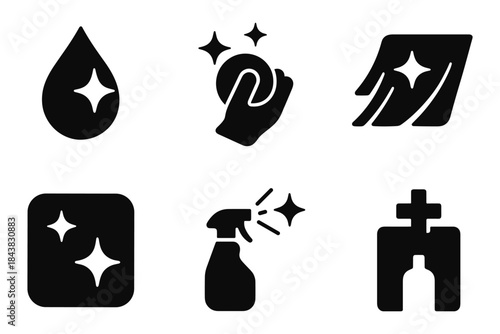 Silhouette cleaning icons: sparkle, shine, and polish - perfect for hygienic and sanitation themes