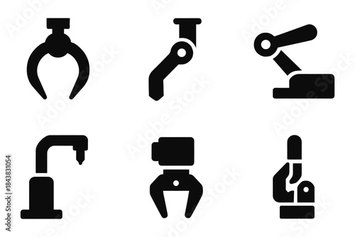 Collection of minimalist robotic arm icons for automation designs