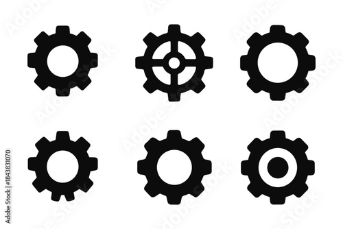 Minimalist gear icons set for industrial and mechanical design