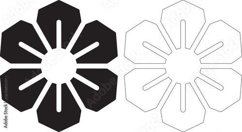 Geometric flower shapes in black and outline