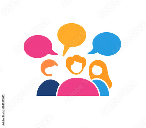 Vibrant Group Discussion Icon with Speech Bubbles on Transparent Background