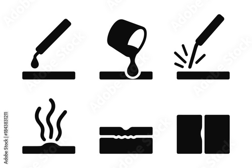 Simple icons depicting melting, pouring, and joining processes in a minimalist style