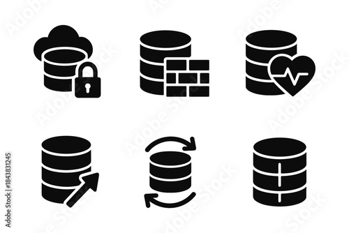 Modern database icon set with security and cloud features
