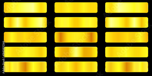 Set of golden metallic gradient template design decoration on black background .texture gold gradient