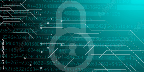 Safety concept, Closed Padlock on digital, cyber security, Blue abstract hi speed internet technology background illustration. key