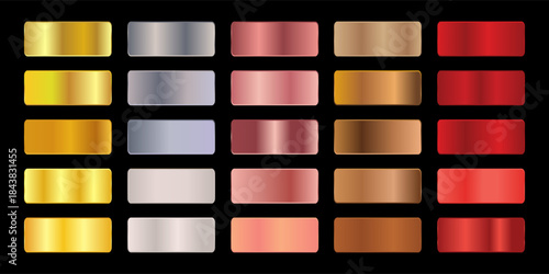 Metallic gradient foil background. most popular gradient. Gold, Pink gold, Silver and Holographic metal vector template