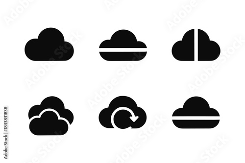 Minimalist cloud icon set for technology and weather applications
