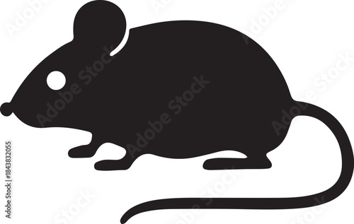 Minimal silhouette style vector mouse logo design featuring clean black shapes, smooth simple line art, modern minimalist animal icon ideal for branding, technology startups, creative studios, wildlif