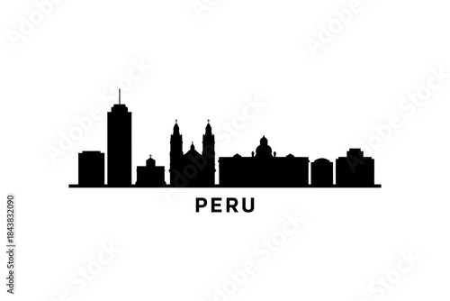 Silhouette of Peru city skyline with modern and historic buildings