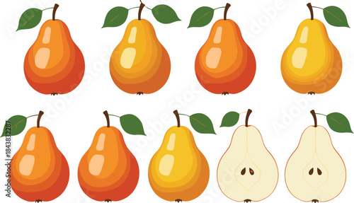 Simple Vector Illustration of a Whole Russet Potato Halved and a Stack of Round Slices, Ideal for Basic Cooking, Agriculture, or Food Iconography.