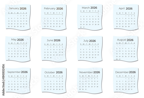 wall or desk simple 2026 Planner Calendar bundle with week start on Sunday. Set of 12 Month Wall quarterly calendar. 2026 business Calendar. corporate Monthly pages Planner Calendar Templates 2026 set