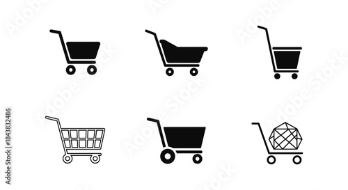 Minimalist shopping cart icons set for e-commerce and retail design
