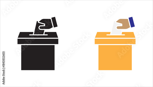 Foto Voting and election icon collection featuring ballot boxes and hand inserting ballots