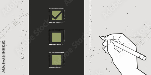 Hand checking a box on a list simple illustration style minimalist design