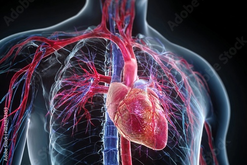 3D model showing human heart in detail with arteries and veins during a scientific presentation in a lab setting
