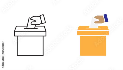 Schilderij op canvas Voting and election icon collection featuring ballot boxes and hand inserting ballots