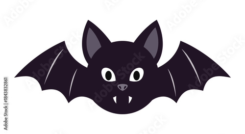 Cute cartoon bat with big eyes and pointed ears on white background