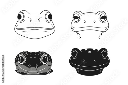 Frog face collection: silhouette and linear styles with expressive designs