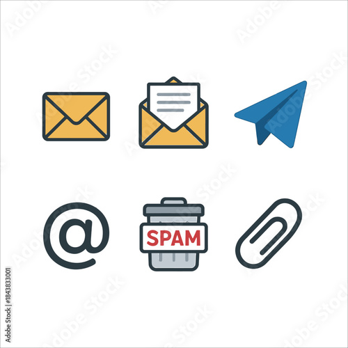 Communication Email Send Spam Attachment Flat Vector Icons