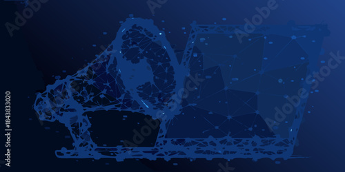 Abstract blue digital crown illustration with a polygonal network design
