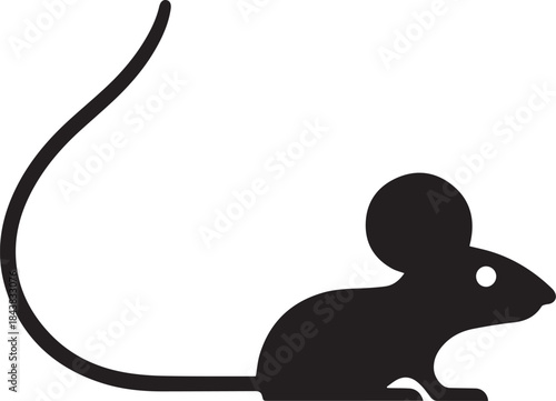 Minimal silhouette style vector mouse logo design featuring clean black shapes, smooth simple line art, modern minimalist animal icon ideal for branding, technology startups, creative studios, wildlif