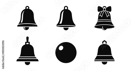 Collection of bell icons: classic and festive silhouettes for seasonal design projects