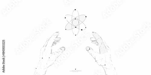 Hands holding an atomic structure a complex representation of science