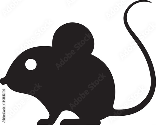 Minimal silhouette style vector mouse logo design featuring clean black shapes, smooth simple line art, modern minimalist animal icon ideal for branding, technology startups, creative studios, wildlif