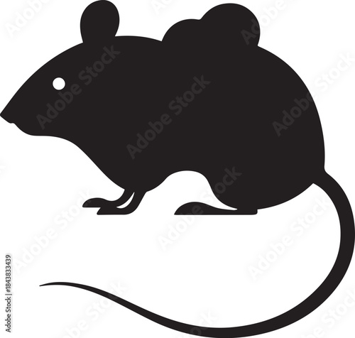 Minimal silhouette style vector mouse logo design featuring clean black shapes, smooth simple line art, modern minimalist animal icon ideal for branding, technology startups, creative studios, wildlif