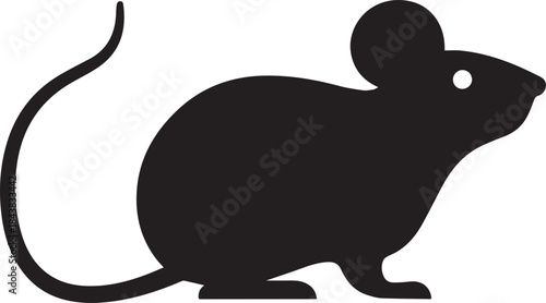 Minimal silhouette style vector mouse logo design featuring clean black shapes, smooth simple line art, modern minimalist animal icon ideal for branding, technology startups, creative studios, wildlif