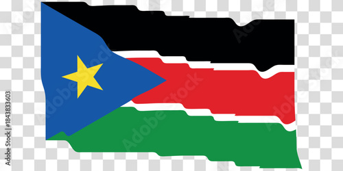 Waving Flag of South Sudan. Sudanese national symbol in official colors. Template icon. Abstract vector background. Fluttering effect.