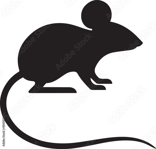 Minimal silhouette style vector mouse logo design featuring clean black shapes, smooth simple line art, modern minimalist animal icon ideal for branding, technology startups, creative studios, wildlif