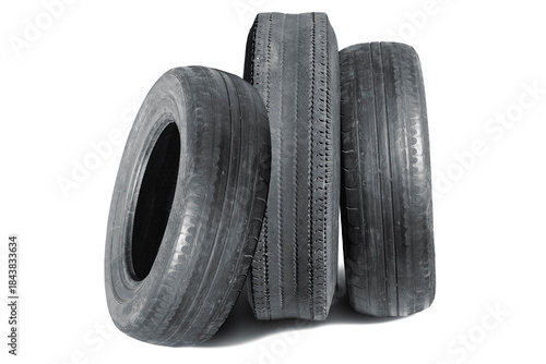old worn damaged tire isolated on white background
