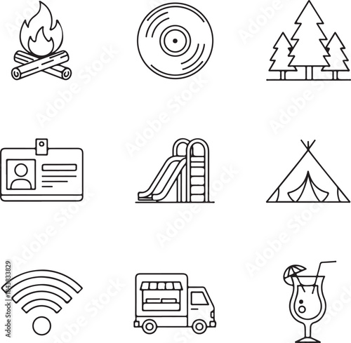 Outdoor and Leisure Activity Icons campfire logs