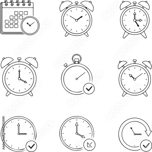 Time and scheduling icons with clocks and calendars