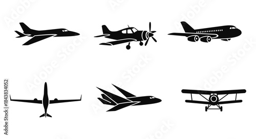 Silhouette airplanes collection: classic and modern aircraft designs