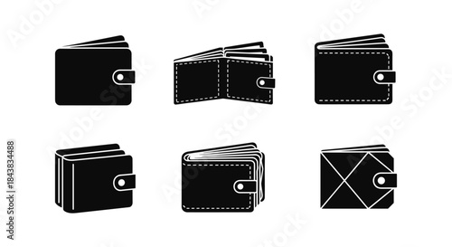 Collection of black wallet silhouettes in various styles and designs