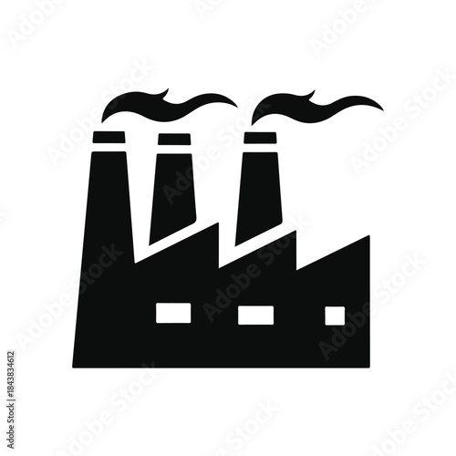 Minimalist Factory Building Icon Silhouette – Industrial Plant, Manufacturing, and Industry Symbol for Apps, Web, and UI Design.