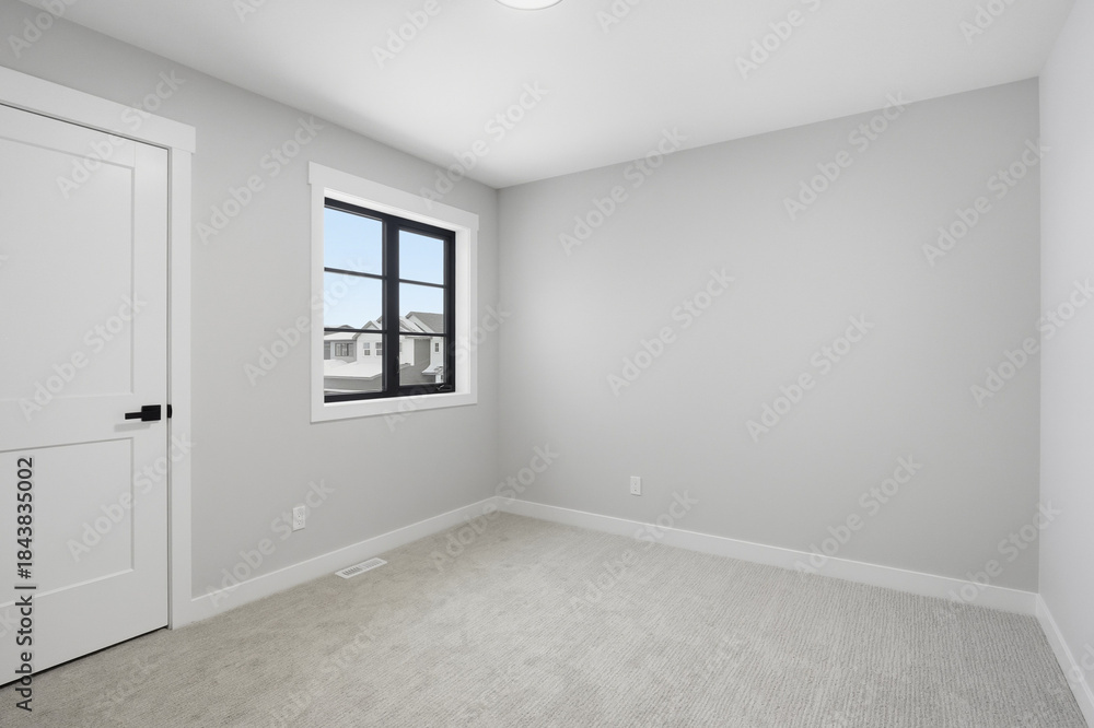 Obraz premium Bedroom with a white door and a window