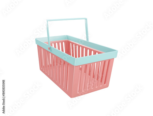 Colorful plastic shopping baskets 3d render illustration